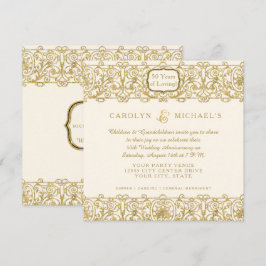 Convites Art Deco Nouveau 50º Aniversário Dourado Creme