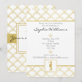 Convites Art Deco Ocean Wave Dourado Glitter Seacavalo Aniv