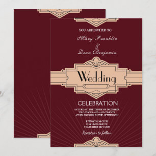 Convites Art deco oxidado moderno retro de Borgonha que