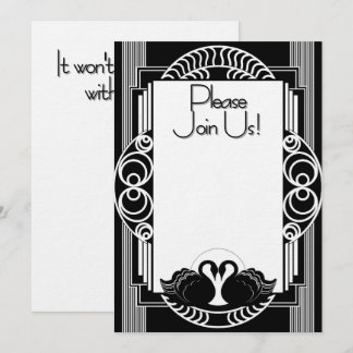 Convites Art Deco Parisian Black and White Swans