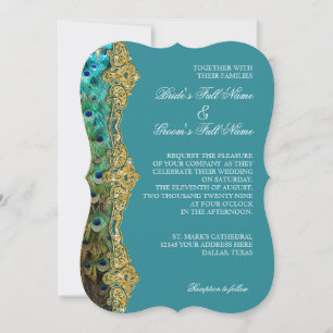 Convites Art Deco Peacock Glitter Dourado Gatsby
