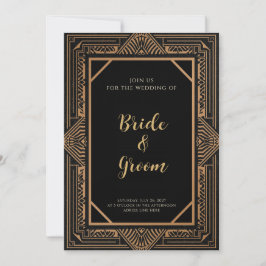Convites Art Déco Preto Cobre Geométrico Tribal Gatsby