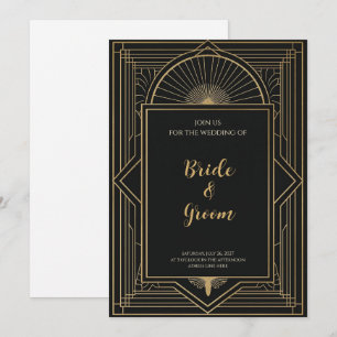 Convites Art Deco Preto Dourado Elegante Rebrilho Geométric