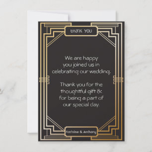 Convites Art Deco Preto e Dourado Gatsby Obrigado