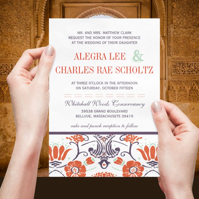 Convites Art Deco Purple e Orange Floral Weding (Criador carregado)