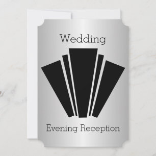 Convites Art Deco Recepção de casamento de Prata Preta e Br