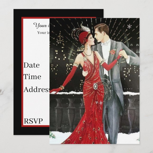 Convites art deco retro vintage (Frente/Verso)