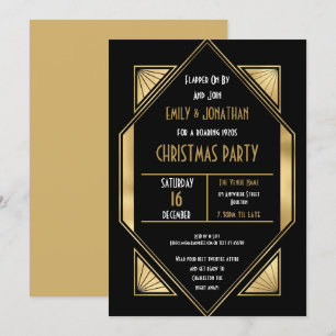 Convites Art Deco Roaring 1920 Dourada Festa de Natal Negra