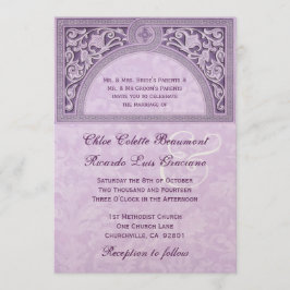 Convites Art deco roxo que Wedding o papel metálico V322
