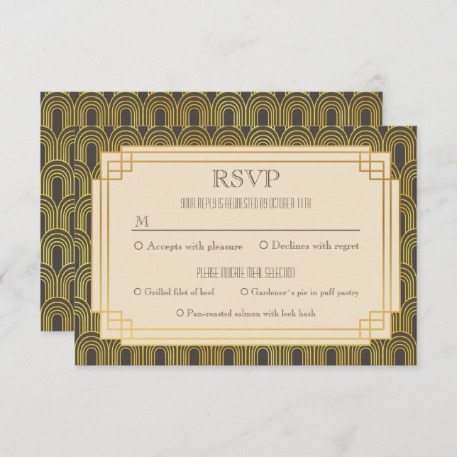 Convites Art deco rsvp (Frente/Verso)