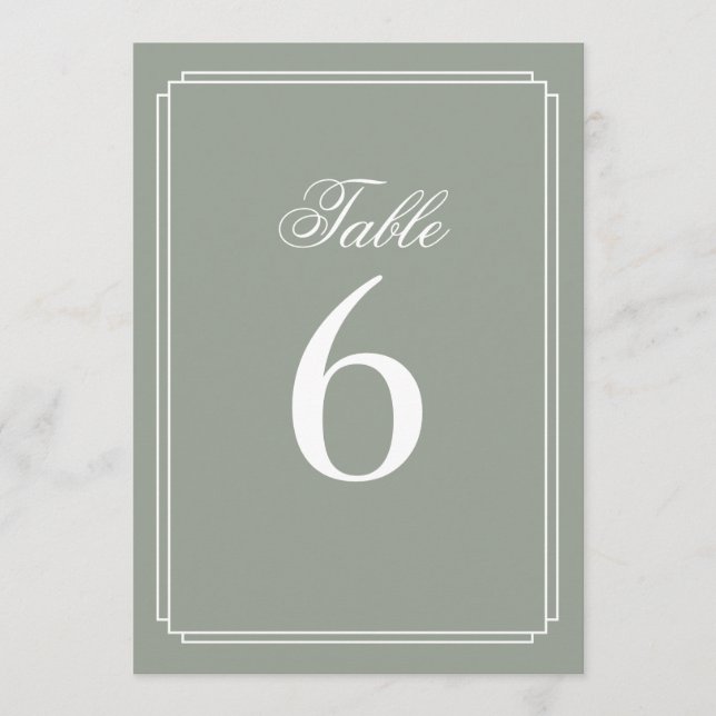 Convites Art Deco Sage Número da Mesa Verde (Frente)