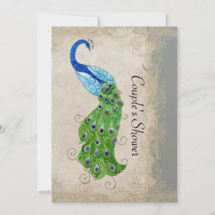 Convites Art Deco Style Peacock Cinza Vintage