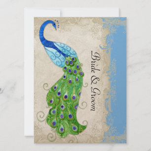 Convites Art Deco Style Peacock Sky Blue Vintage Lace