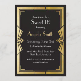 Convites Art Deco Sweet 16 Party Gatsby Black Invite anos 1