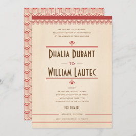 Convites Art Deco Vintage Grunge Red e Parergerging Weding