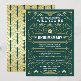 Convites Art Deco Você Será Meu Padrinho de casamento Verde