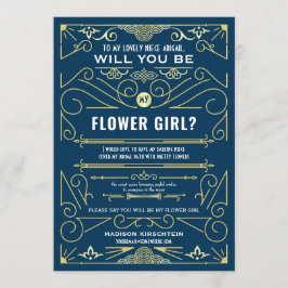 Convites Art Deco Você Será Minha Dama de Flores Dourado Az