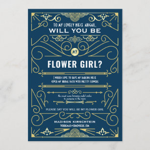 Convites Art Deco Você Será Minha Dama de Flores Dourado Az