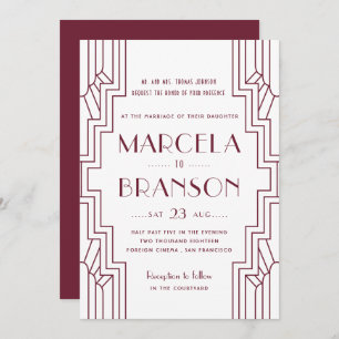 Convites Art Deco Wedding Burgundy