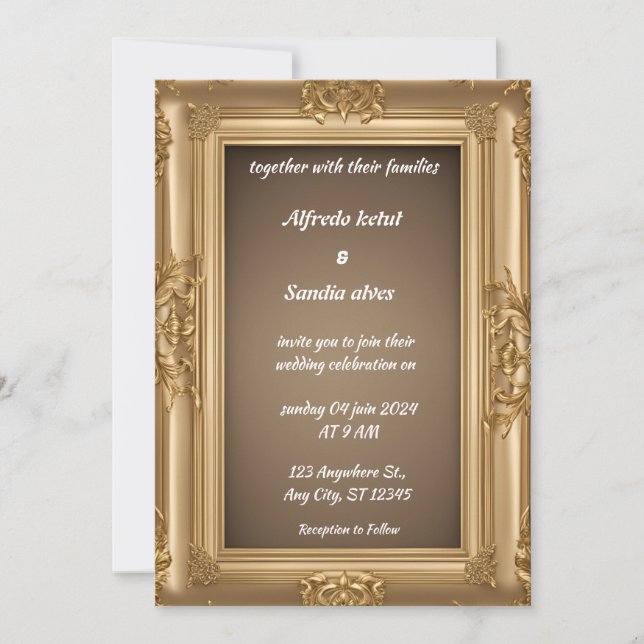 Convites Art Deco Wedding Diamond Biege Gold Foil (Frente)