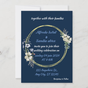 Convites Art Deco Wedding Diamond bleu e Gold Foil floral