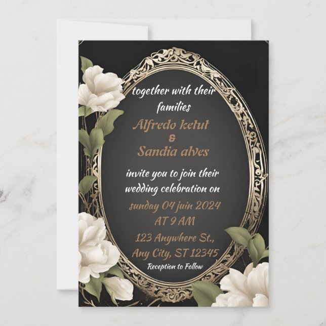 Convites Art Deco Weding Diamond Black and Gold Foil Inv (Frente)