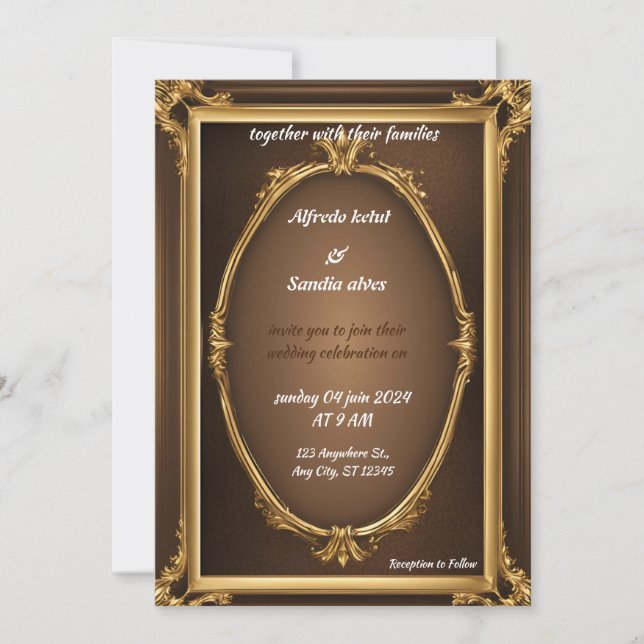 Convites Art Deco Weding Diamond Brown e Gold Foil (Frente)