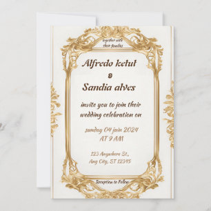 Convites Art Deco Weding Diamond White e Gold Foil