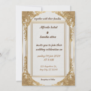 Convites Art Deco Weding Diamond White e Gold Foil