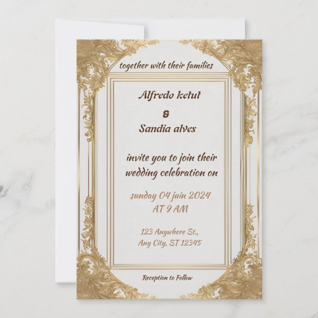 Convites Art Deco Weding Diamond White e Gold Foil (Frente)