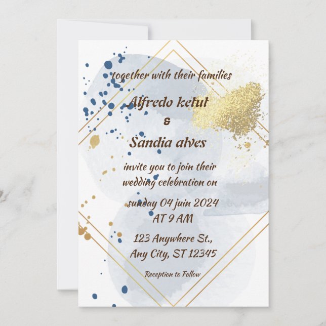 Convites Art Deco Weding Diamond White e Gold Foil (Frente)