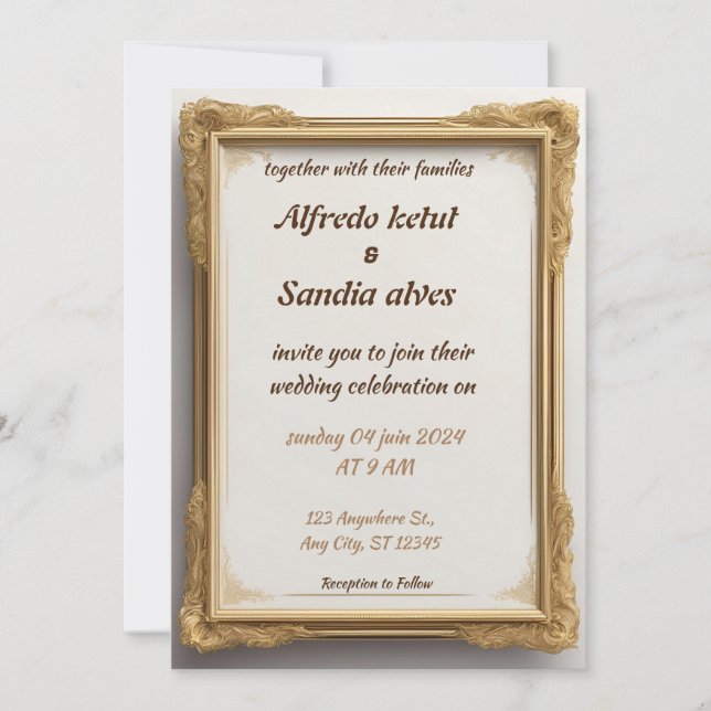 Convites Art Deco Weding Diamond White e Gold Foil (Frente)