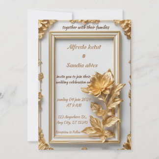 Convites Art Deco Weding Diamond White e Gold Foil Inv