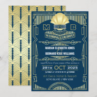 Art Deco Weding Elegante Dourado Excelente Azul Ga