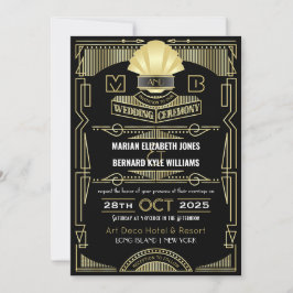 Convites Art Deco Weding Elegante Excelente Negro Dourado G