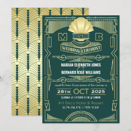 Convites Art Deco Weding Elegante Excelente Verde Dourado G