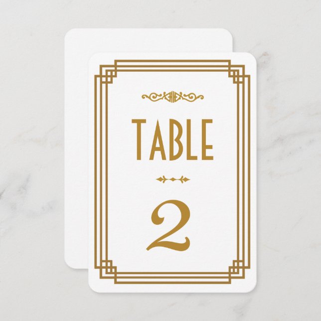 Convites Art Deco White Wedding Table Numbers (Frente/Verso)