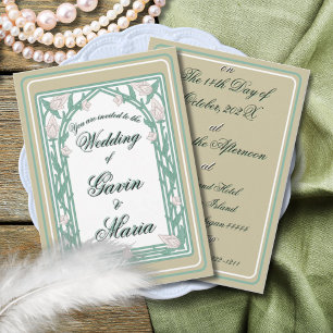 Convites Art Deco William Morris Floral Green Casamento