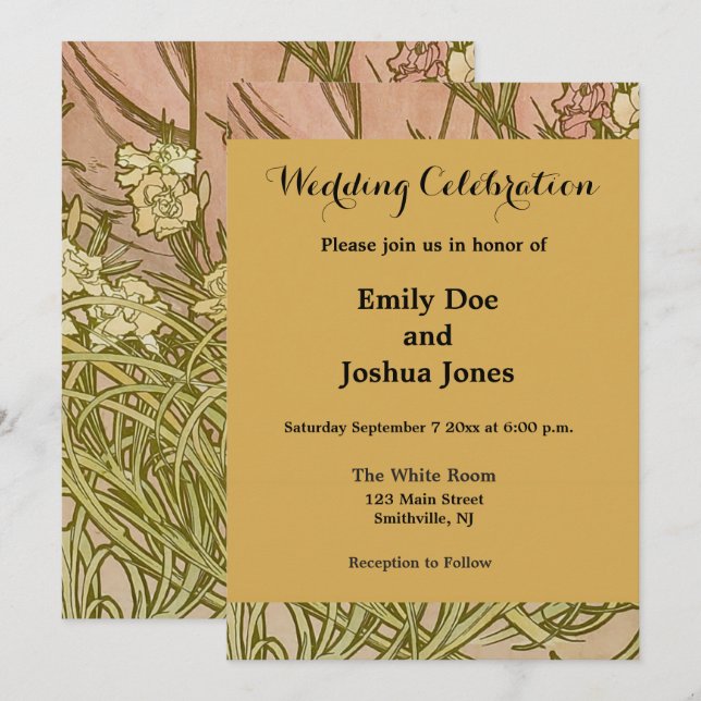 Convites Art Nouveau Alfonse Mucha Floral (Frente/Verso)