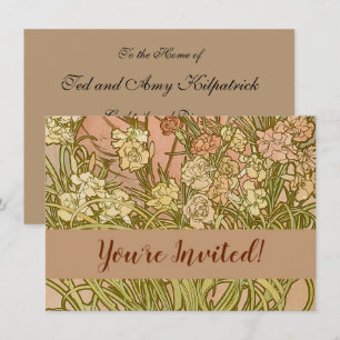 Convites Art Nouveau Alfonse Mucha Flores de cravo floral