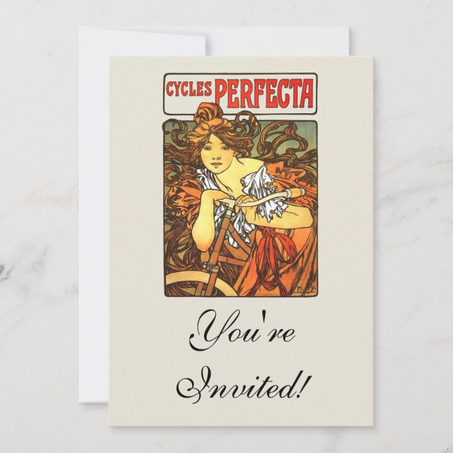 Convites Art Nouveau Bicicleta Mucha Art (Frente)