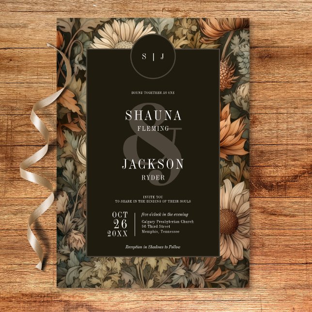 Convites Art Nouveau Brown William Morris Casamento Floral (Art Nouveau Brown William Morris Floral Wedding Invitation)