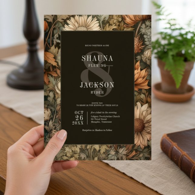 Convites Art Nouveau Brown William Morris Casamento Floral (Art Nouveau Brown William Morris Floral Wedding Invitation)