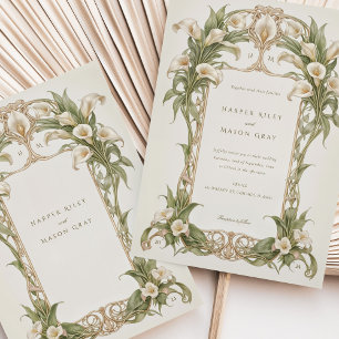 Convites Art Nouveau Calla Lily Casado em Ivory e Verde