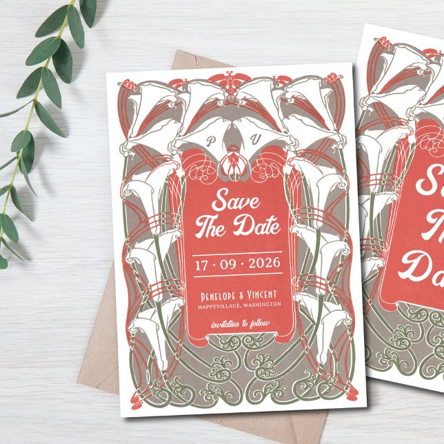 Convites Art Nouveau Calla Lily Elegance Salvar a Data (Criador carregado)