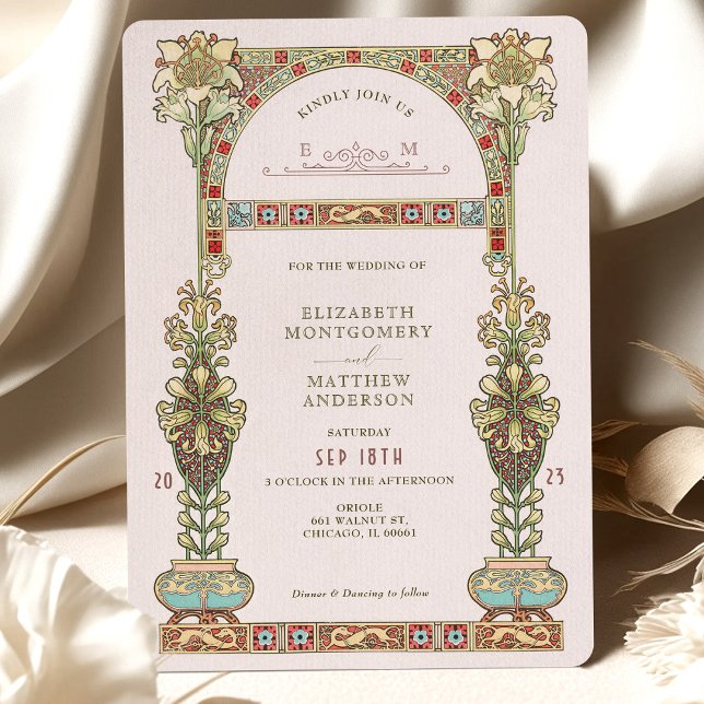 Convites Art Nouveau Casamento Dourado Arca Pastel (Criador carregado)