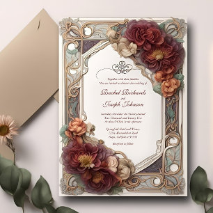 Convites Art Nouveau Convocação Realista para Casamento Flo