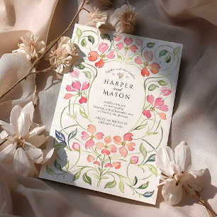 Convites Art Nouveau Coral Dogwood Casamento Floral