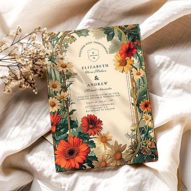 Convites Art Nouveau Daisy Frame Wedding (Criador carregado)