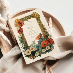 Convites Art Nouveau Daisy Gerbera Floral Frame Weding